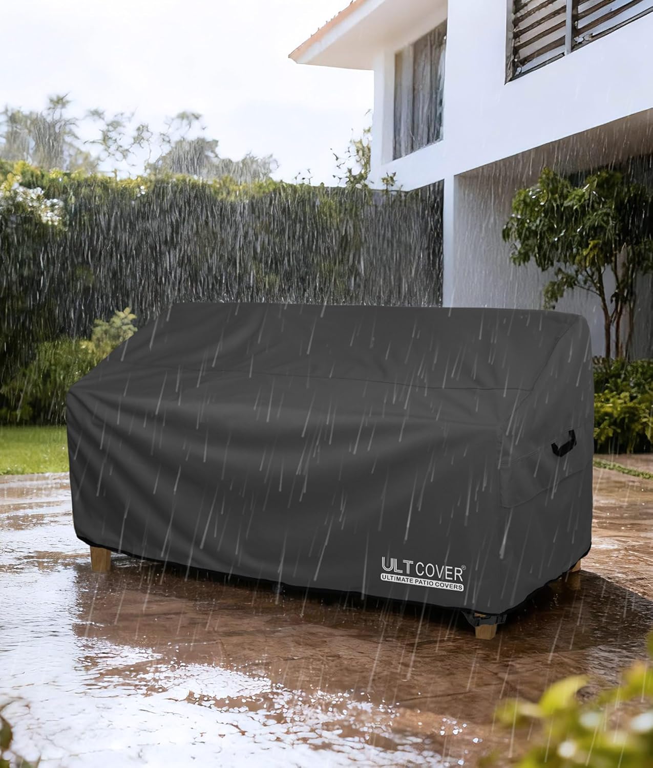ULTCOVER Waterproof Patio Furniture Sofa Cover - 60" x 35" x 35" for Outdoor 2-Seater Loveseat - Black