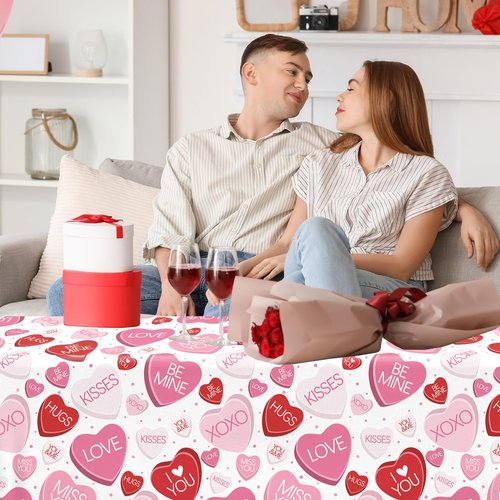 Gexlaju Valentines Day Decorations,3pcs Conversation Heart Table Cloth Disposable Waterproof Pink and Red Valentine Tablecloth for Wedding Proposal