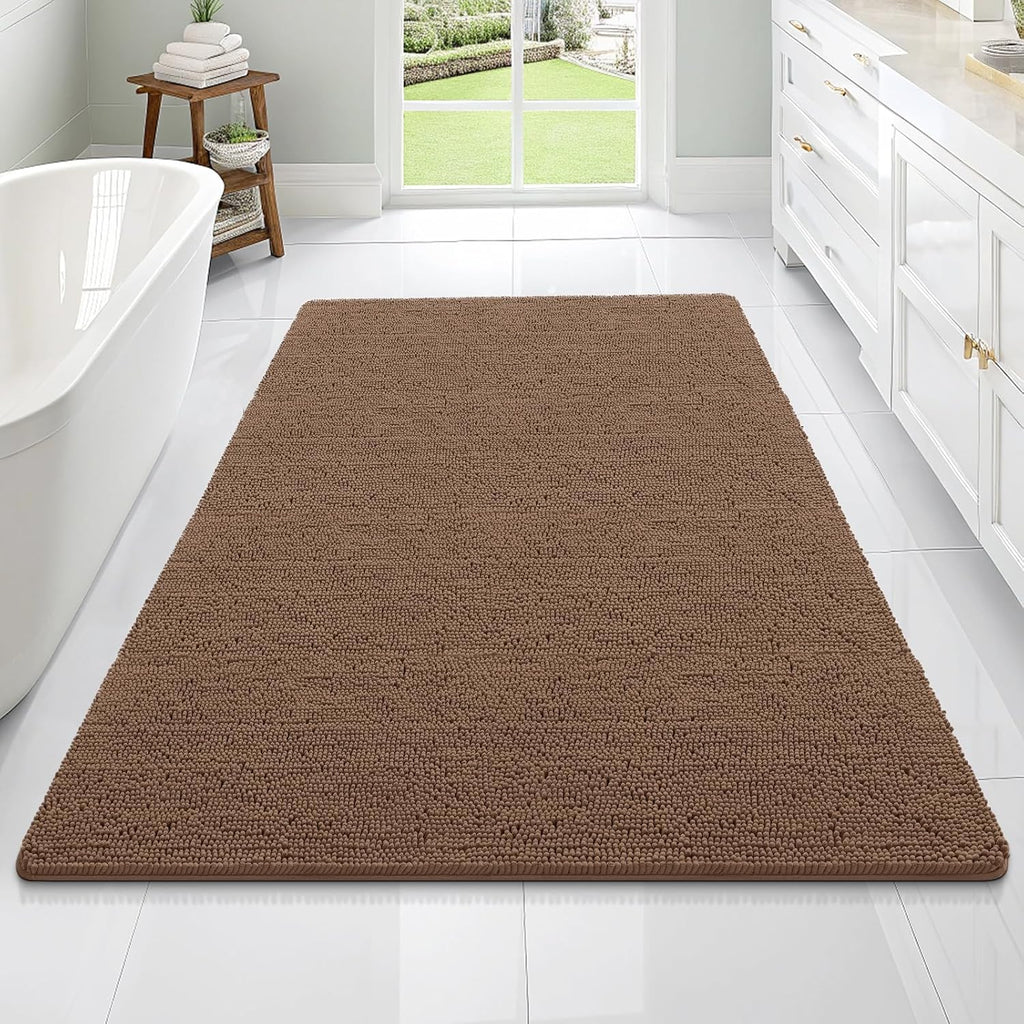 OLANLY Large Bath Rugs - Extra Soft Chenille, Quick-Dry Rubber Backing, 70x46 Mocha Color