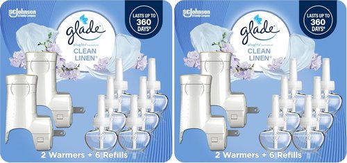 Glade PlugIns Air Freshener Starter Kit - Clean Linen Scent | 2 Warmers & 6 Refills, 4.02 Fl Oz