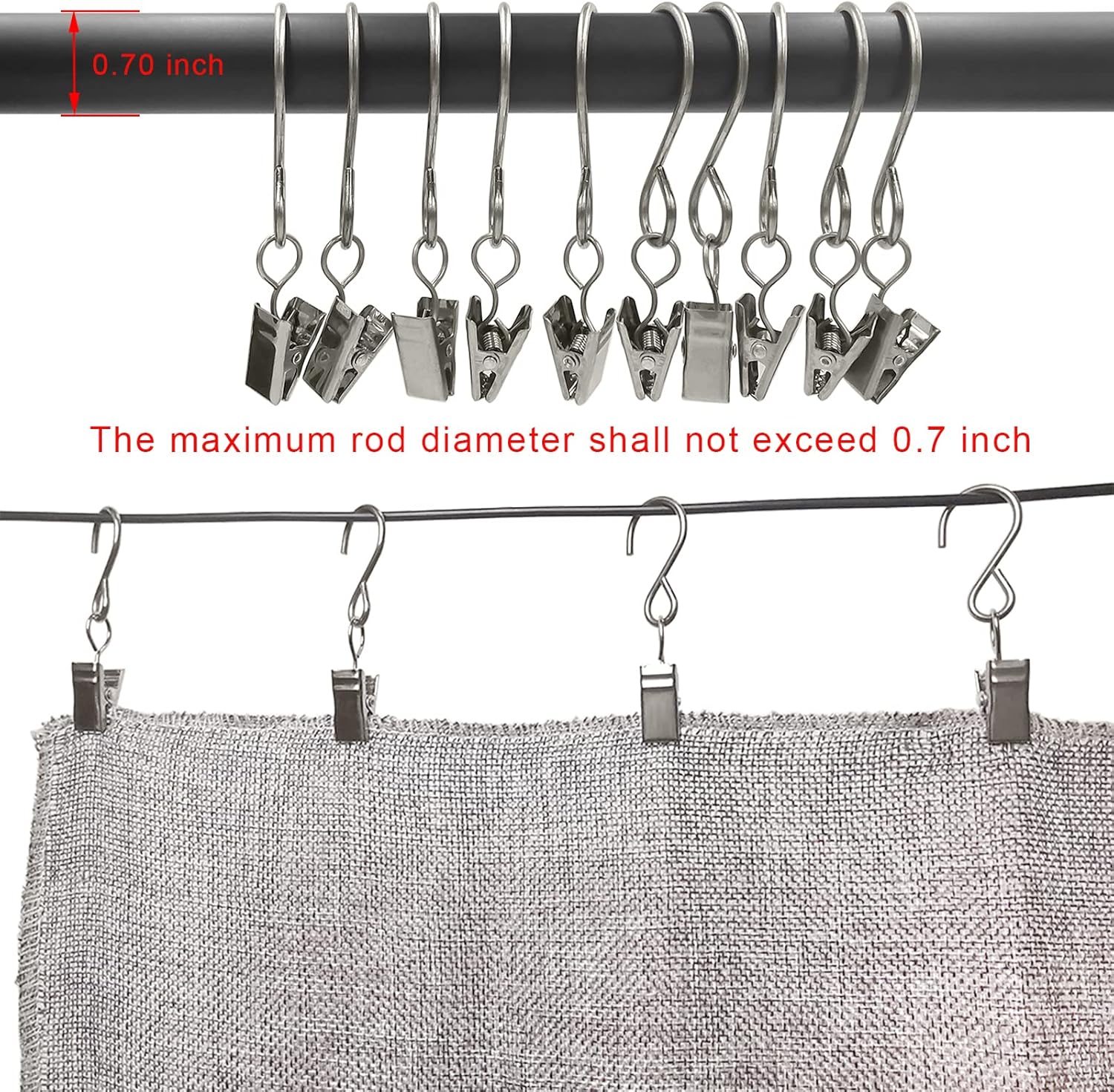 Stainless Steel S Hooks - 50 Pack Curtain Clips for Hanging Party Lights & Art Displays | 3 Inch, Silver