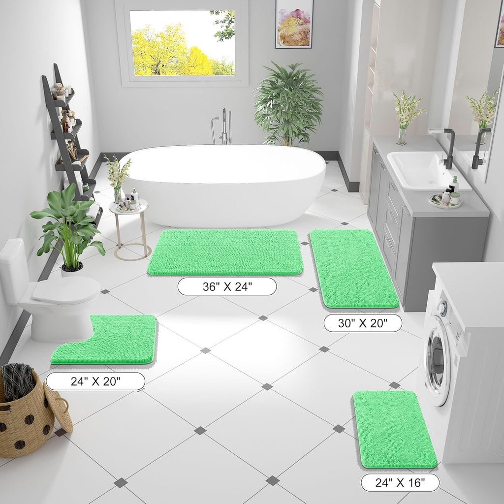 OLANLY Bathroom Rugs - Extra Soft Chenille Bath Mats with Rubber Backing | Quick Dry, 44x24, Mint Green