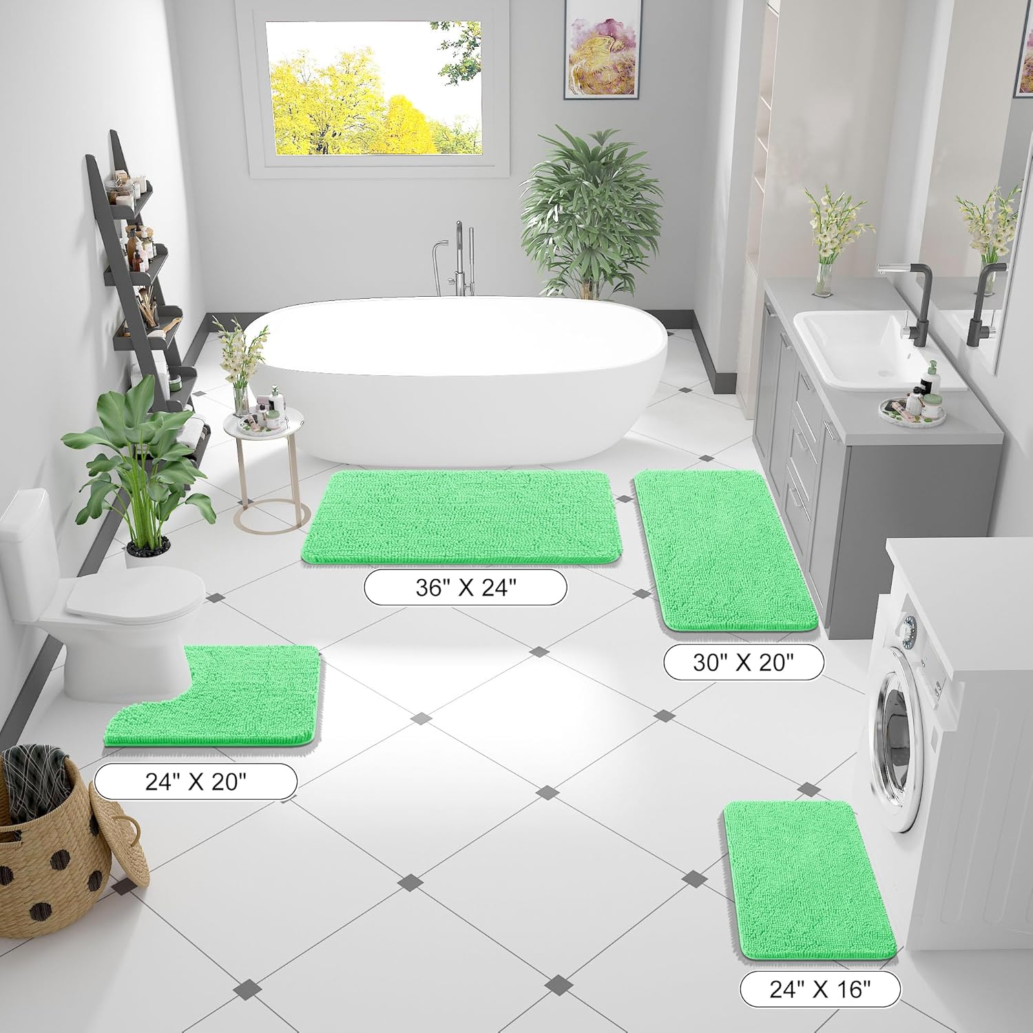 OLANLY Bathroom Rugs - Extra Soft Chenille Bath Mats with Rubber Backing | Quick Dry, 44x24, Mint Green