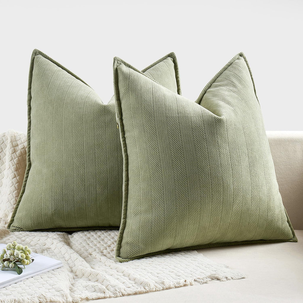 MIULEE Decorative Pillow Covers - Soft Chenille Sage Green | 18x18 Inch Luxurious Farmhouse Cushion for Sofa & Bedroom