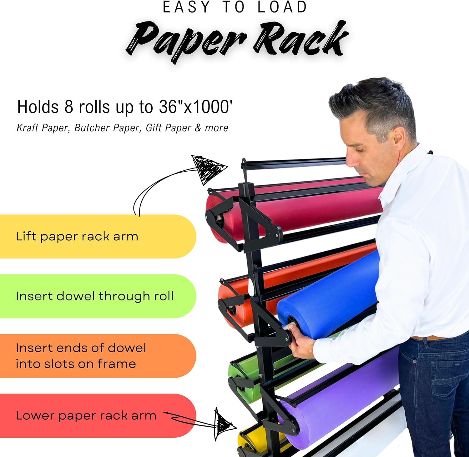 Skiennix Paper Roll Holder - Durable Dispenser Rack & Cutter for 36" Craft Rolls | Mobile Organizer