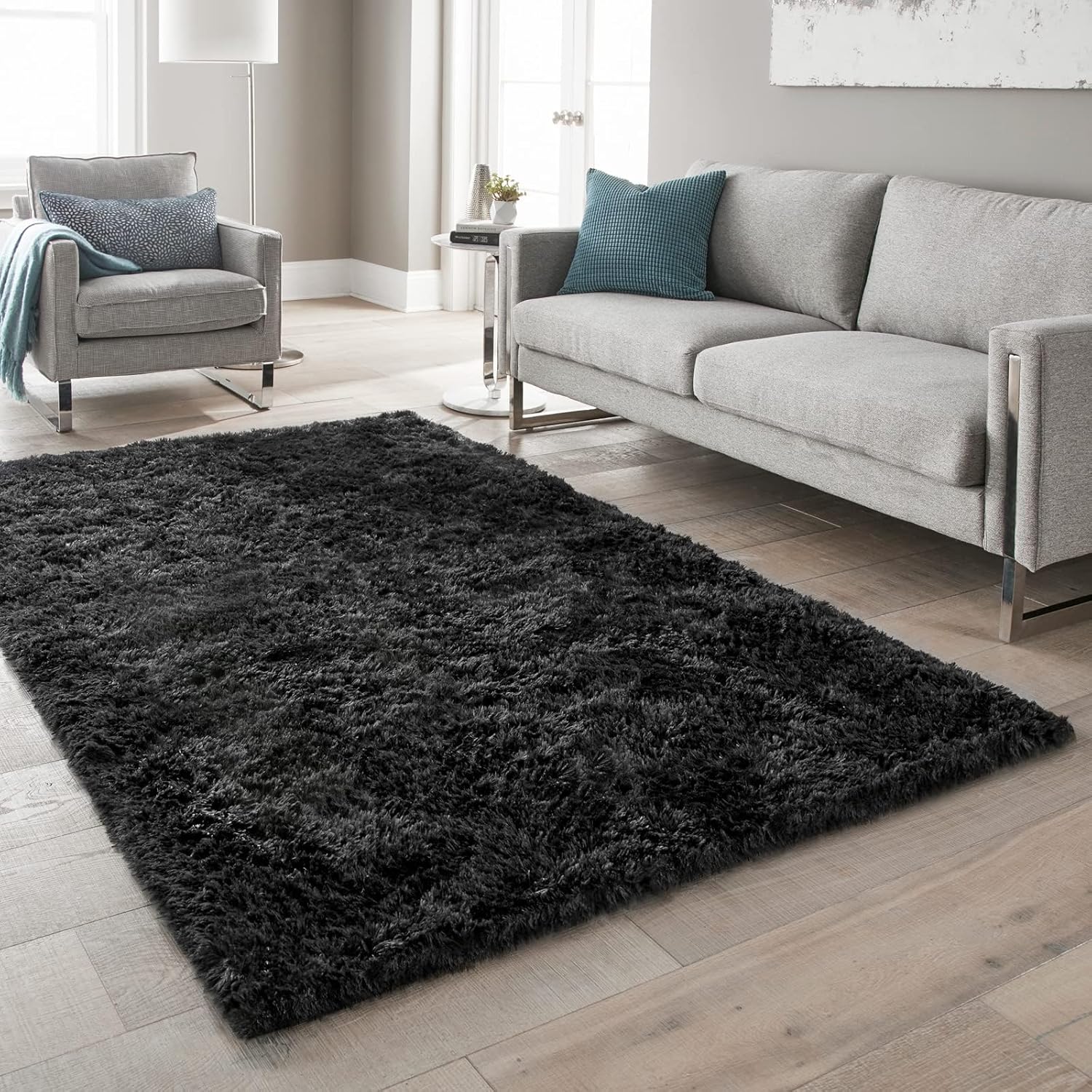 Ophanie Black Area Rug - Fluffy Shaggy 5x7 Carpet for Living Room & Bedroom Decor