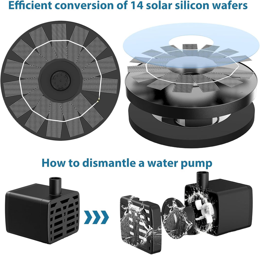 AISITIN Solar Garden Fountain - 3.5W Floating Pump with 6 Nozzles for Bird Bath & Aquarium