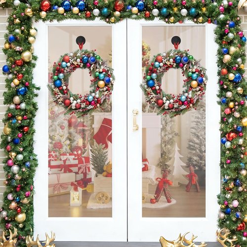 Black Wreath Hanger - 22LB Strong Suction Cup Hook for Indoor/Outdoor Decor | Reusable for Christmas & Easter