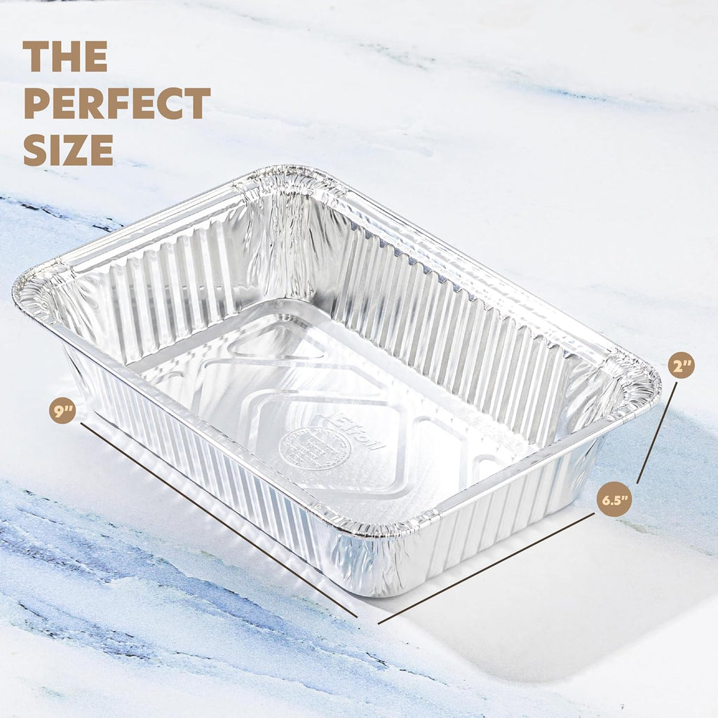 PlasticPro Aluminum Pans - Heavy Duty 2.25 lb Disposable Baking Pans with Covers | 10 Pack, 6.5'' x 9''