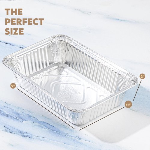PLASTICPRO 50 Pack Aluminum Pans 6.5'' X 9" Disposable Pans with Covers Heavy Duty 2.25 lb Foil Pans for Baking and Cooking