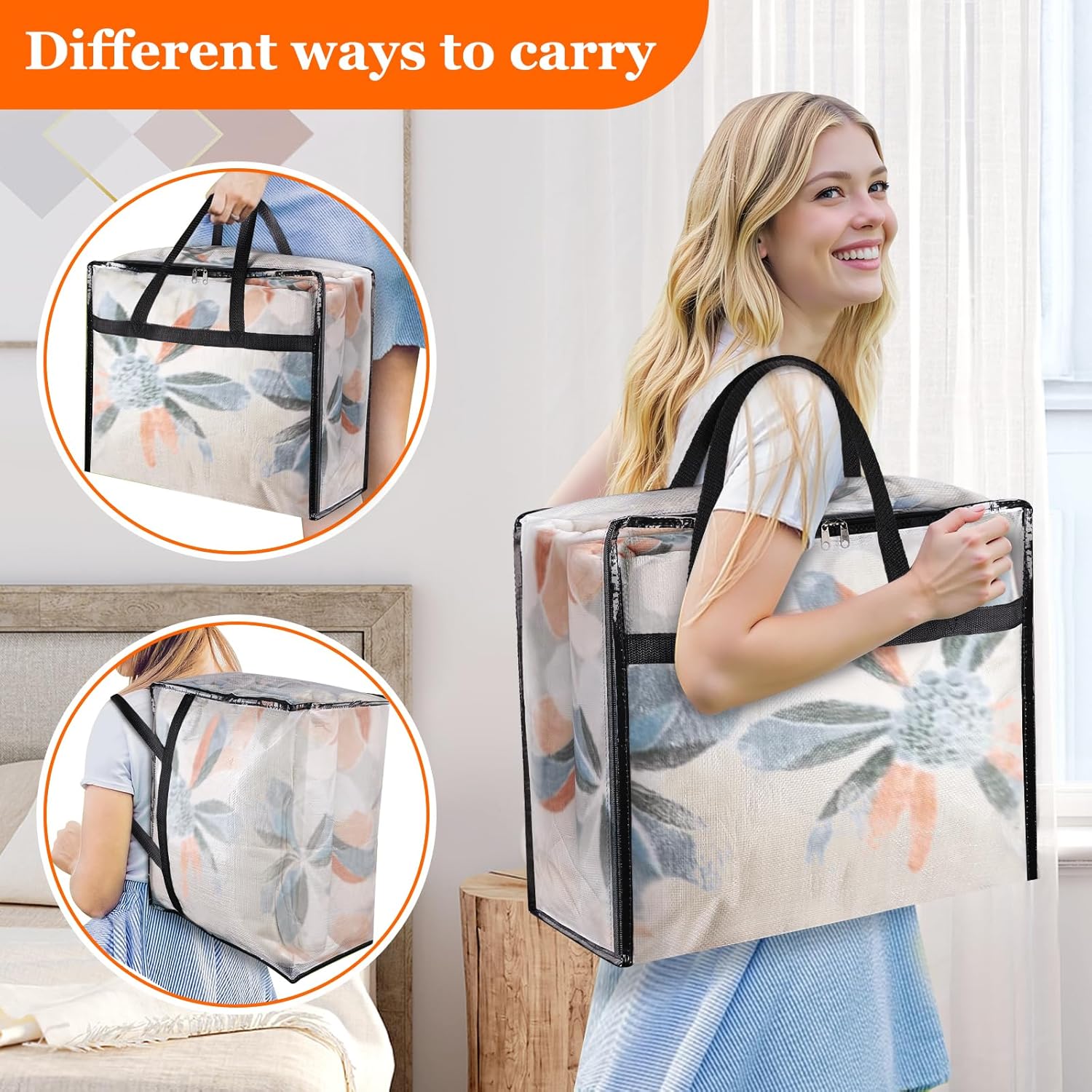 TasticTotes Clear Storage Bags - 6 Pack for Comforters, Clothes & Bedding - Zippered, 40L Capacity