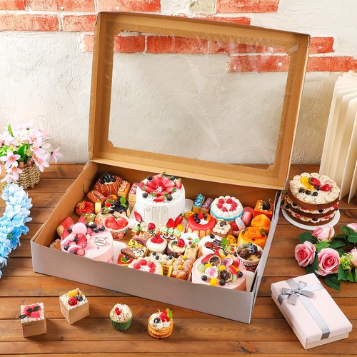 Funnymoom 10 Pcs Full Sheet Cake Box with Window Large Bakery Boxes Corrugated Rectangle Cake Packaging Boxes for Donuts Cookie Cupcake Baking Pastry Decor Supplies(19.5 x 26.5 x 5 Inches)