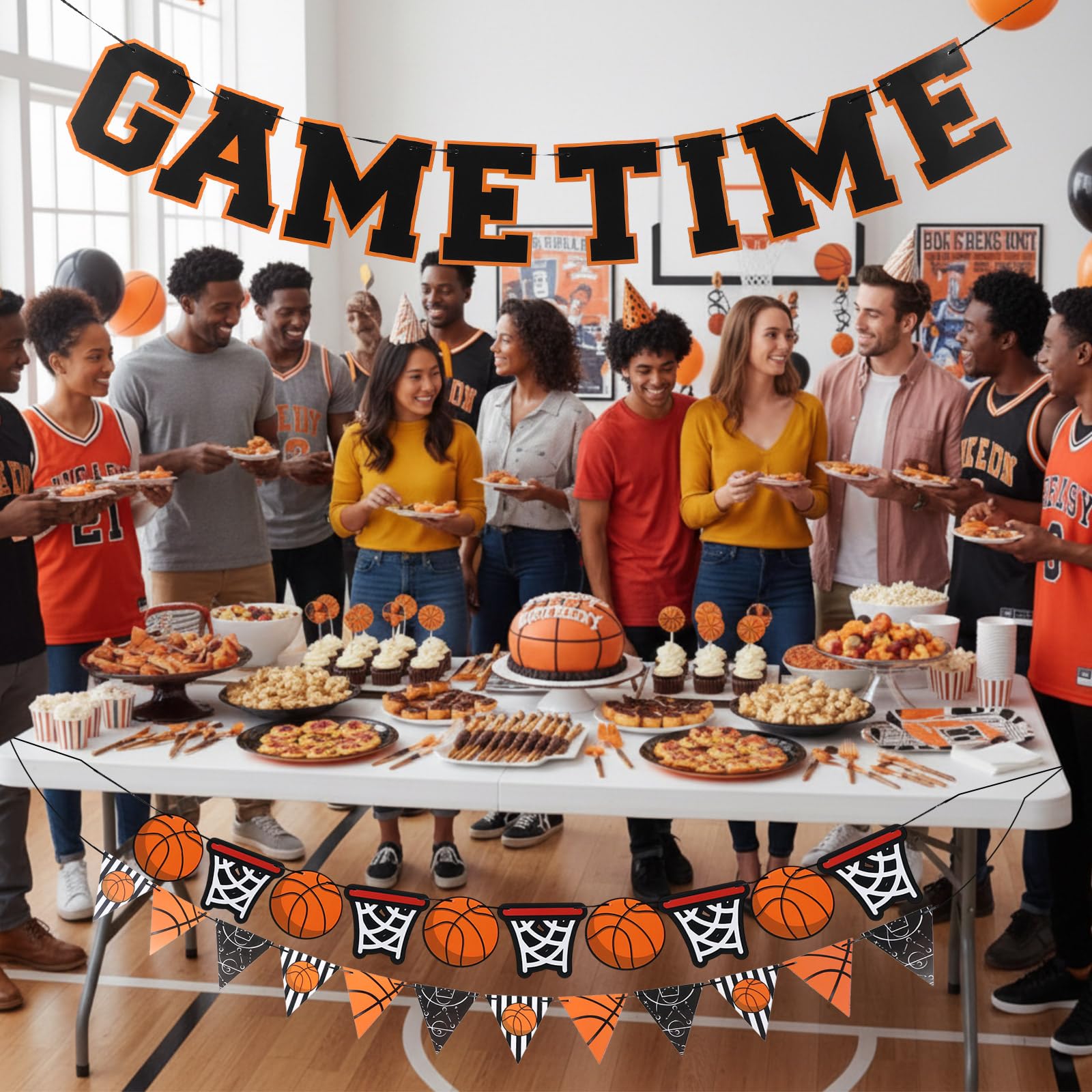 Basketball Party Decorations, 3 Pcs 8 Ft Pre-strung Basketball Banner for Birthday Party, No DIY Basketball Decor Sports Themed Party Paper Garland Basketball Birthday Sports Fantasy Party Decorations