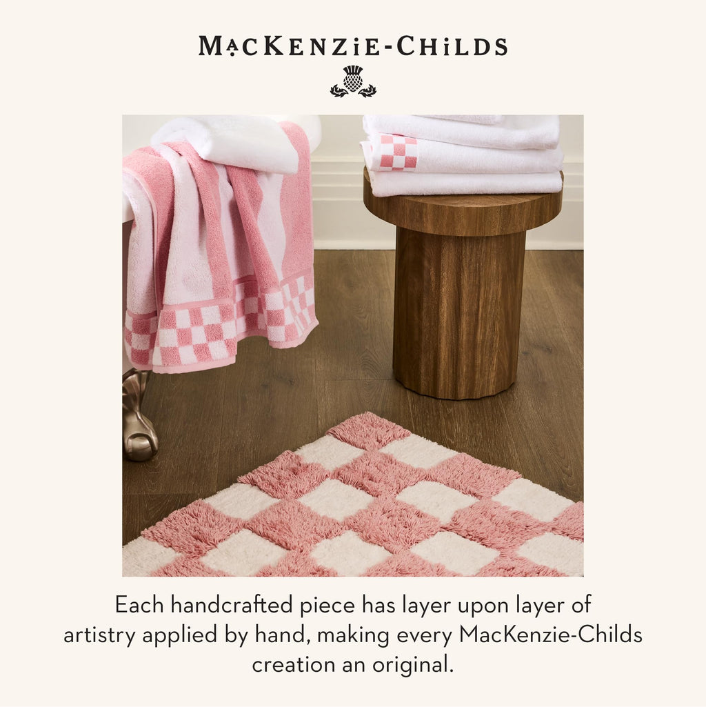 MACKENZIE-CHILDS Hand Towel, Cute Decorative Hand Towel for Bathroom and Kitchen, Pink-and-White Rosy Check