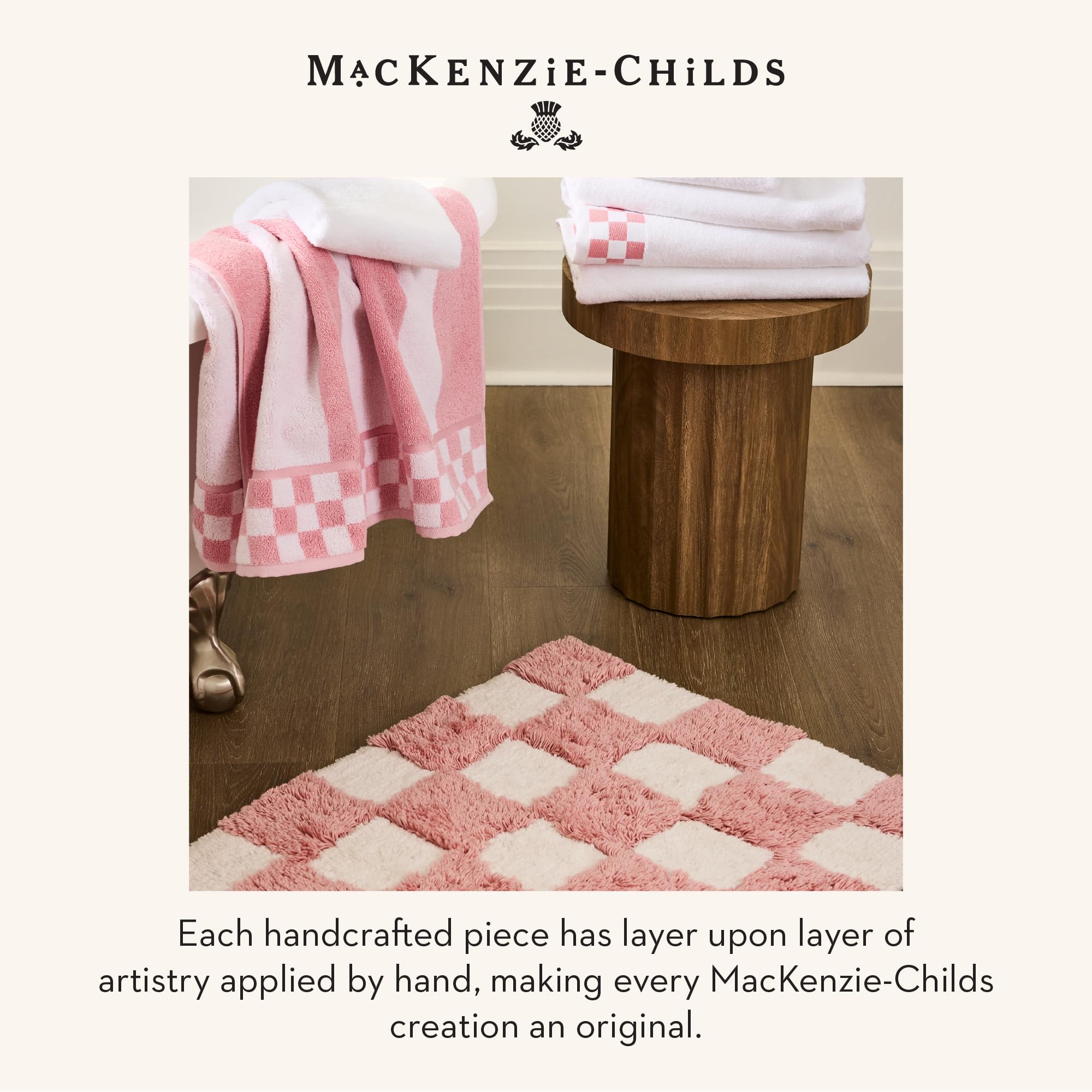 MACKENZIE-CHILDS Hand Towel, Cute Decorative Hand Towel for Bathroom and Kitchen, Pink-and-White Rosy Check