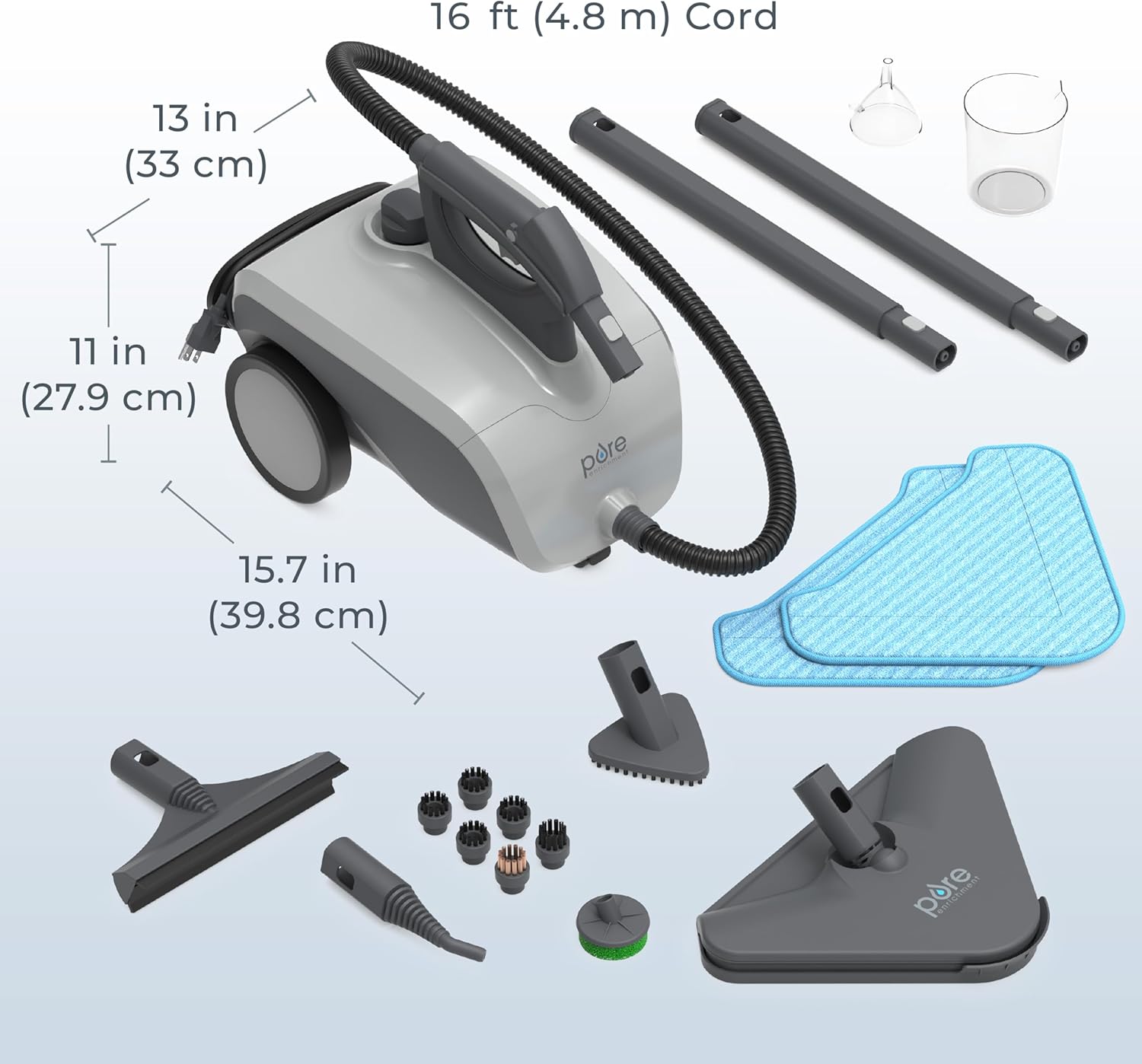 Pure Enrichment PureClean XL Rolling Steam Cleaner - 1.5L Heavy-Duty Steamer with 17 Accessories for Chemical-Free Deep Cleaning