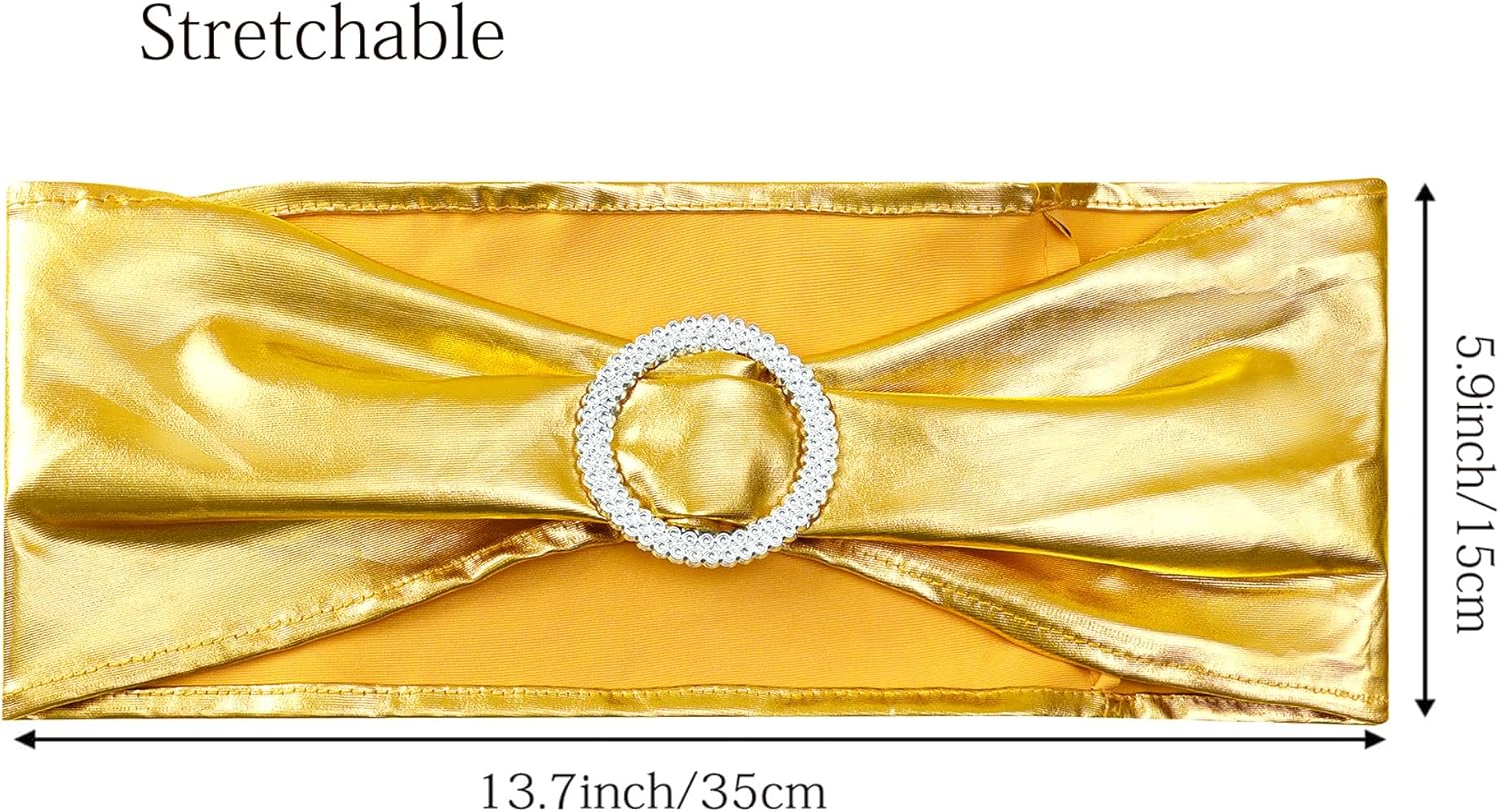 Skiennix Spandex Gold Chair Sashes - Pack of 50 for Weddings, Parties & Events | Elegant Metal Bow Design