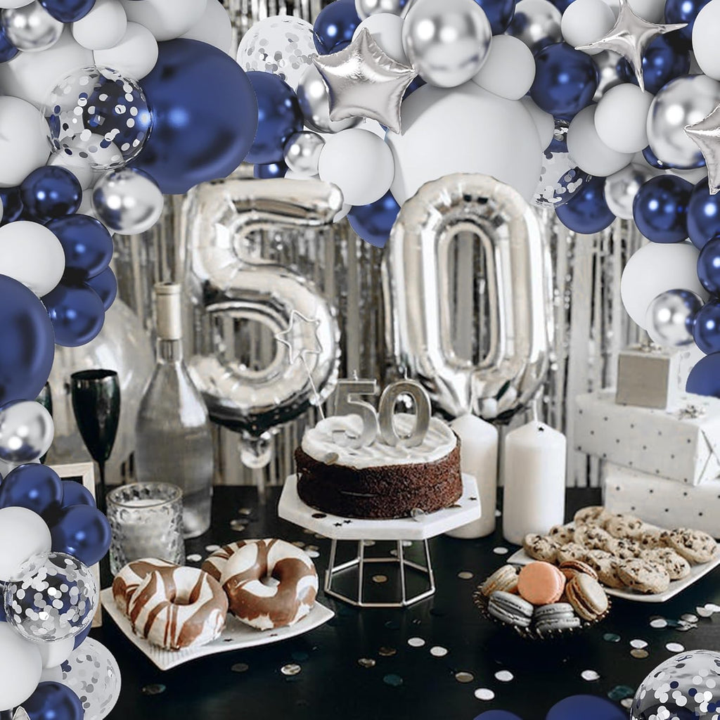 Skiennix 151-Pcs Navy Blue & Silver Balloon Garland Arch Kit - Perfect for Graduation, Prom, & Parties