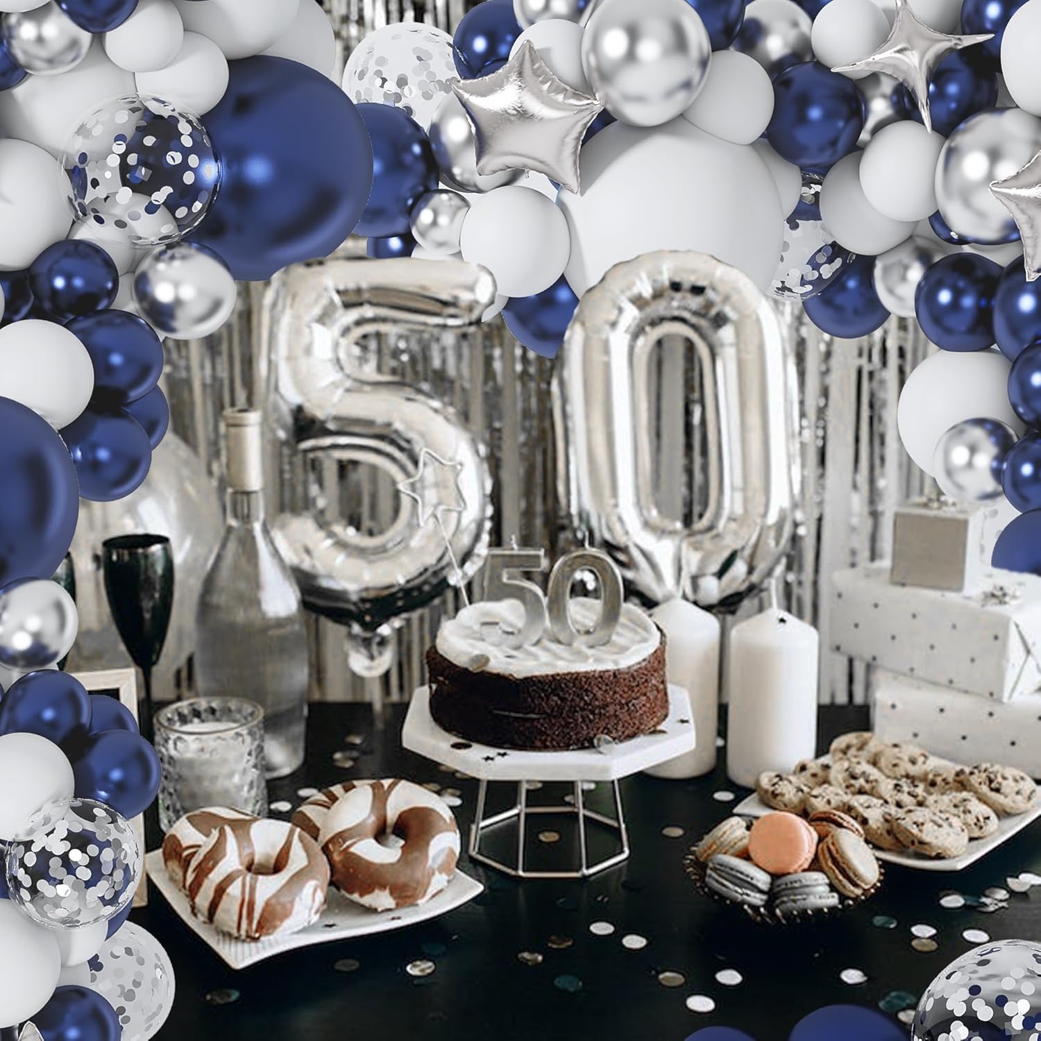 Skiennix 151-Pcs Navy Blue & Silver Balloon Garland Arch Kit - Perfect for Graduation, Prom, & Parties