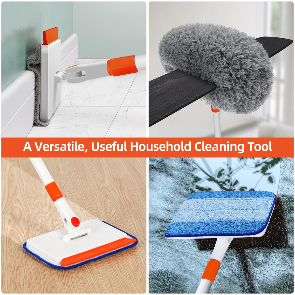 Baseboard Cleaner Tool with Handle, Extendable Long Handle Baseboard Cleaning Duster with Reusable Pads for Floorboard, Ceiling Fan Blade Cleaner Duster (Gray)