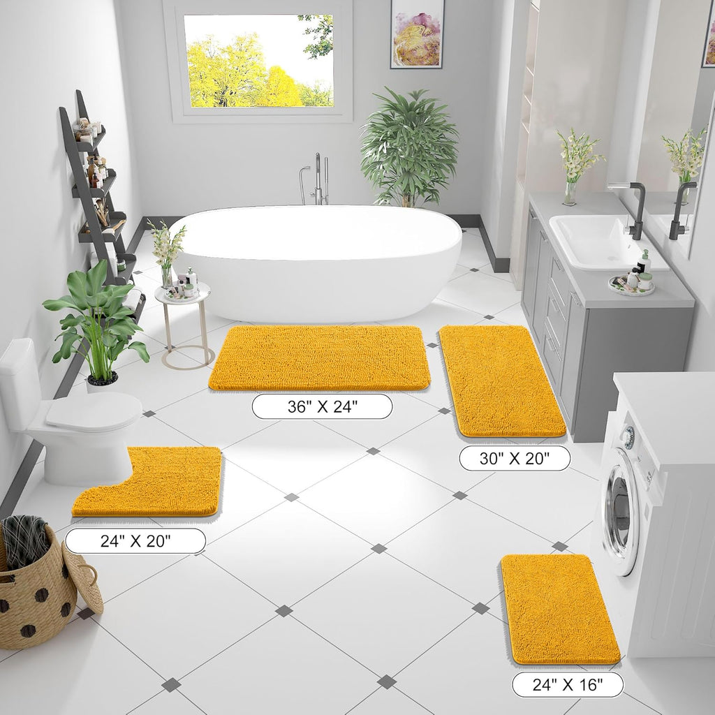 OLANLY Bathroom Runner Rugs - Soft Absorbent Chenille with Quick-Dry Rubber Backing | 44x24 Inches, Golden Yellow