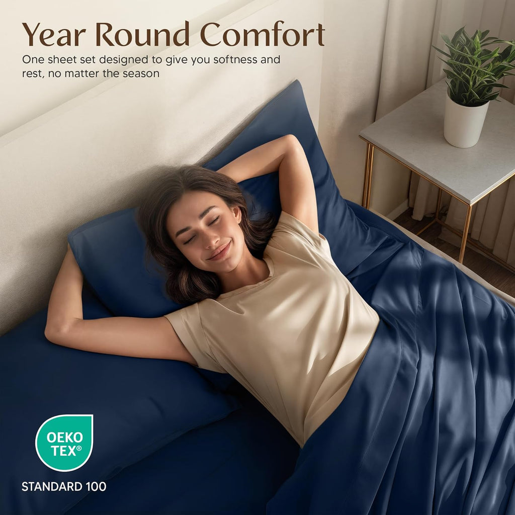 Utopia Bedding Twin XL Sheet Set - Soft, Breathable Microfiber 3-Piece Bed Sheets | Navy Blue, Oeko Tex Certified
