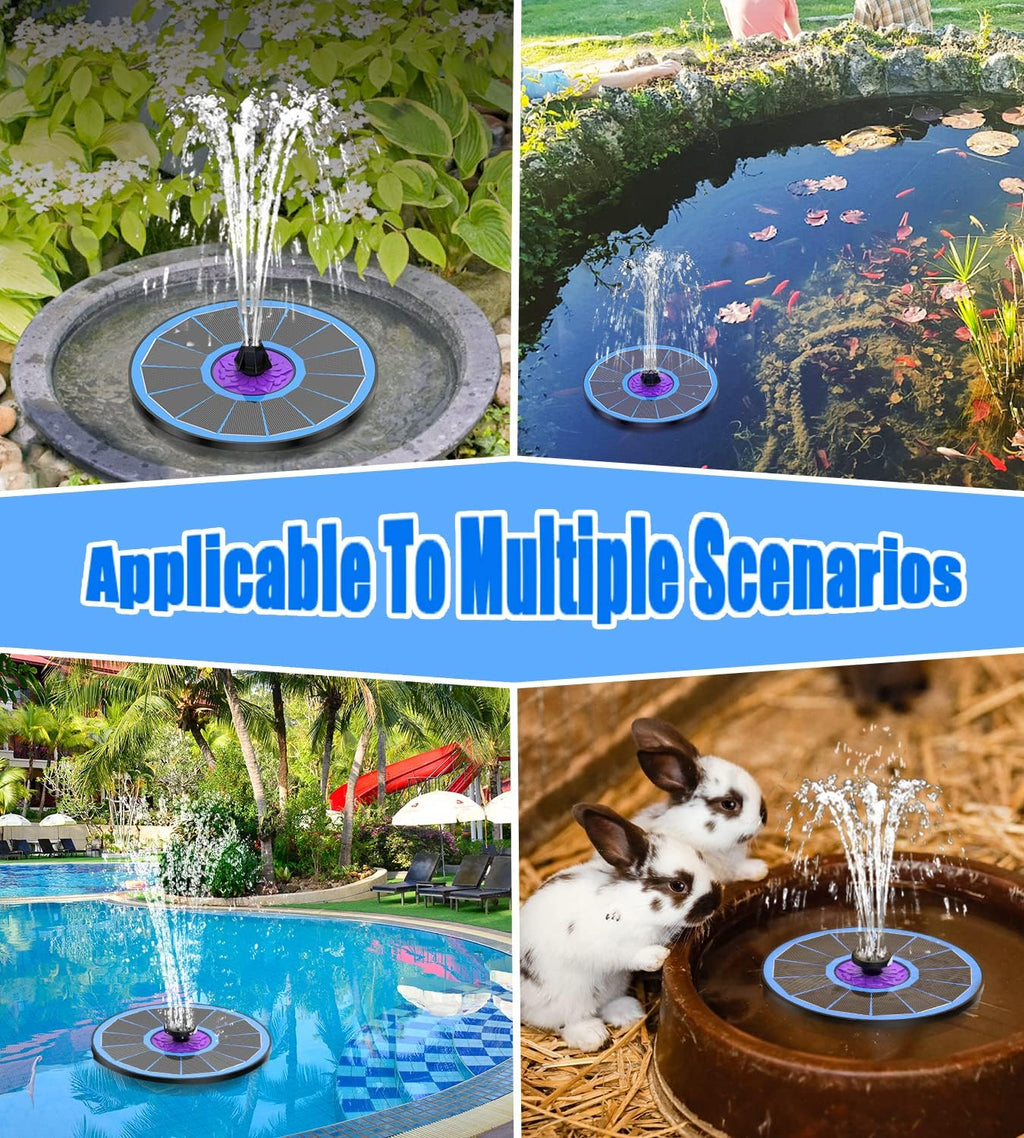 SZMP Solar Fountain - 3.5W Solar Powered Bird Bath Water Fountain with 7 Nozzles & 4 Fixers | Blue