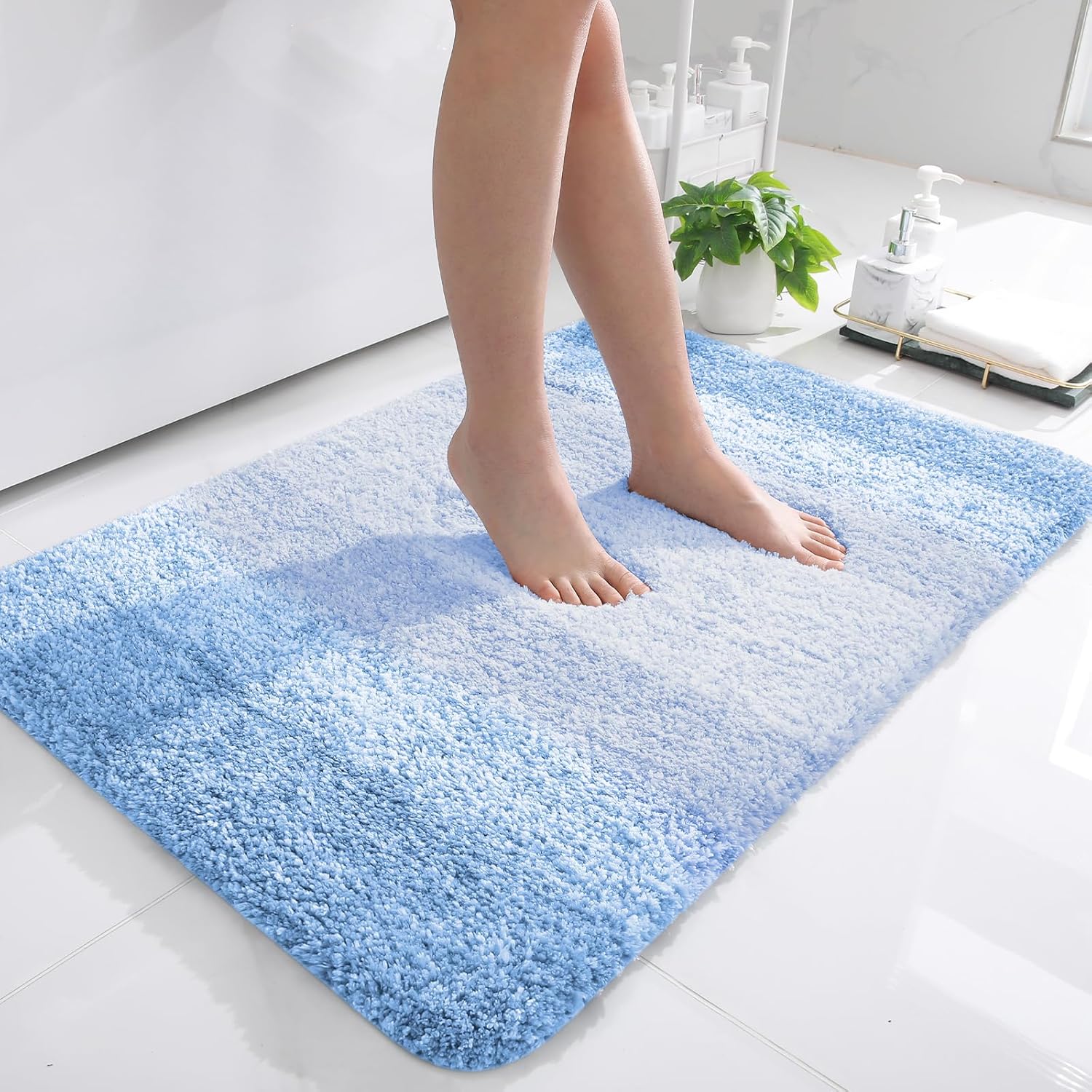 OLANLY Bathroom Rugs - Extra Soft Microfiber Mat | Quick-Dry, Machine Washable, 36x24, Light Blue