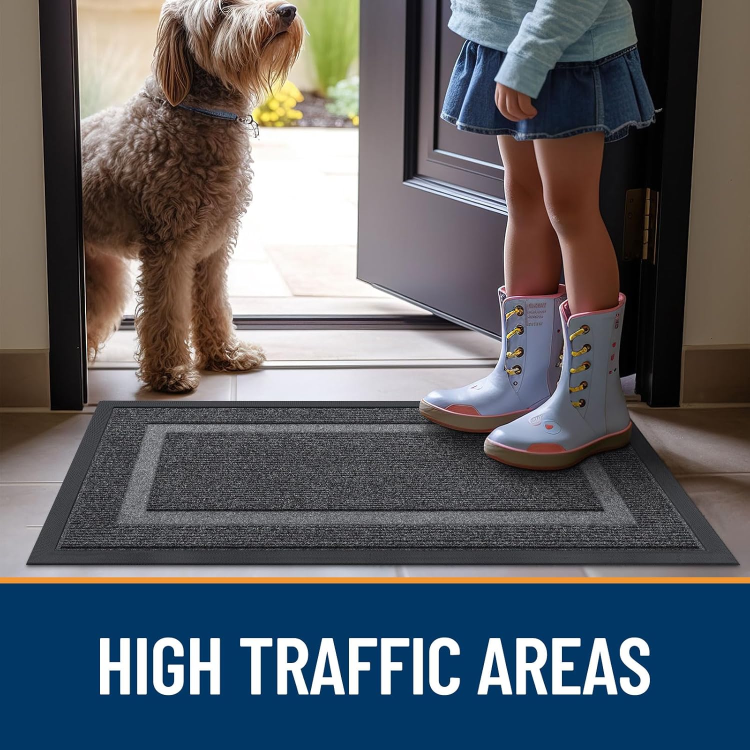 OLANLY Waterproof Front Door Mat - All-Season Indoor/Outdoor Doormat, Sturdy Rubber, Easy Clean | 47x17, Grey