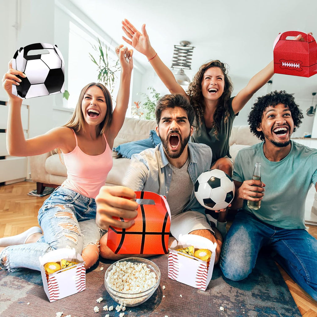 Nezyo Sports Themed Birthday Party Supplies - 24 Pack Football & Soccer Treat Boxes | Perfect for Baby Showers