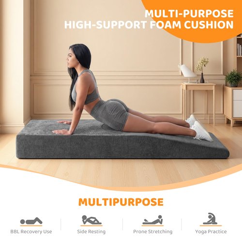 BYBYME Memory Foam BBL Bed for Sleeping Brazilian Butt Lift Recovery Pillow After Surgery with Removable Cover (Grey, 71x22x8 Inch)