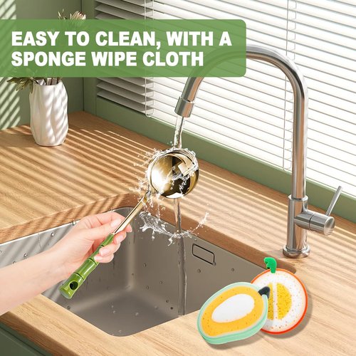 KEJJRIUTN 9 Piece Kitchen Utensil Set, Kitchen Accessories for Cooking, Gold Stainless Steel with Green Handles, Cooking Tools with Stand