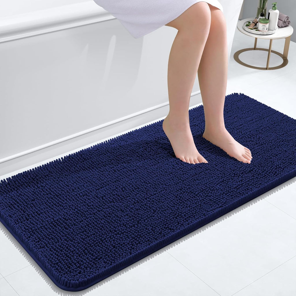 OLANLY Bathroom Runner Rugs - Soft Absorbent Chenille with Rubber Backing | Quick Dry, 47x20, Twilight Sapphire
