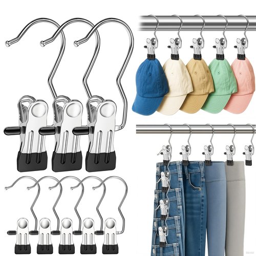 Myfolrena Hanger Clips for Hanging Heavy Duty Clothes Hooks Clips 18pc Clothes Pins for Closet,Clips with Hooks Metal Laudry Hooks for Pants,Boot,Hat,Leggings,Jeans,Shoes