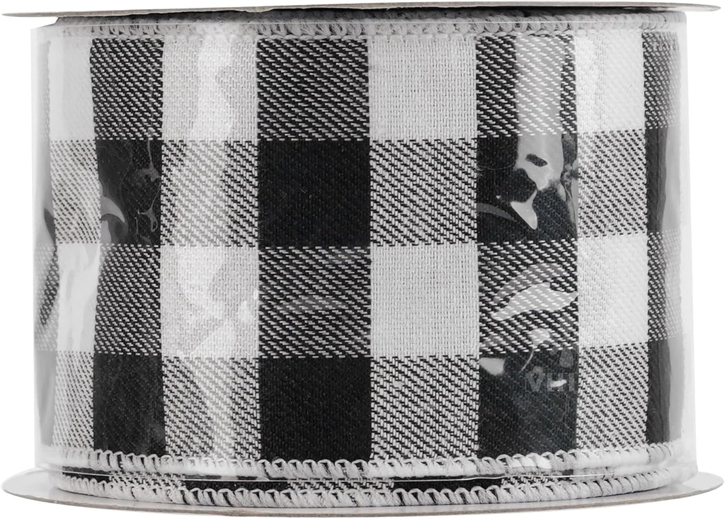 MEEDEE Buffalo Plaid Ribbon - 2.5 Inch Wide, 10 Yards of Wired Polyester for Crafts & Decorations