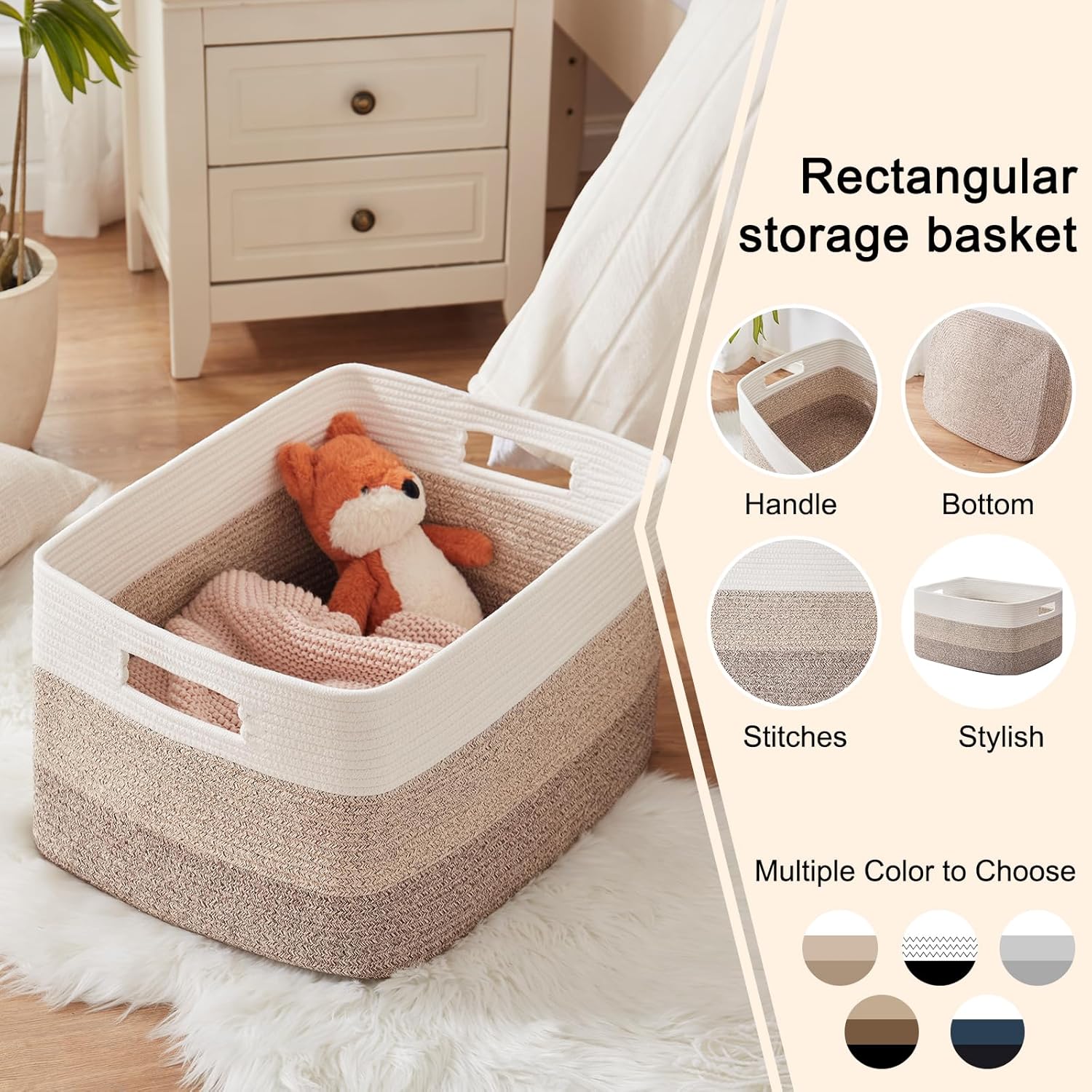 OIAHOMY Large Woven Blanket Basket - 22”x17”x12” Rectangle Storage for Nursery & Living Room | Gradient Yellow