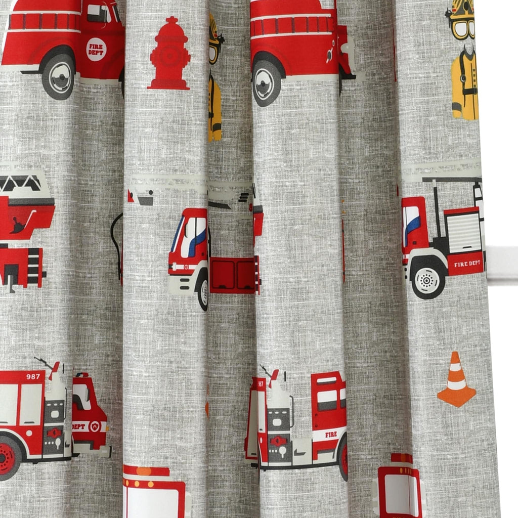 Lush Decor Fire Truck Window Curtain Panel, Pair, 52" W x 84" L, Red & Gray - Curtains for Kids Room