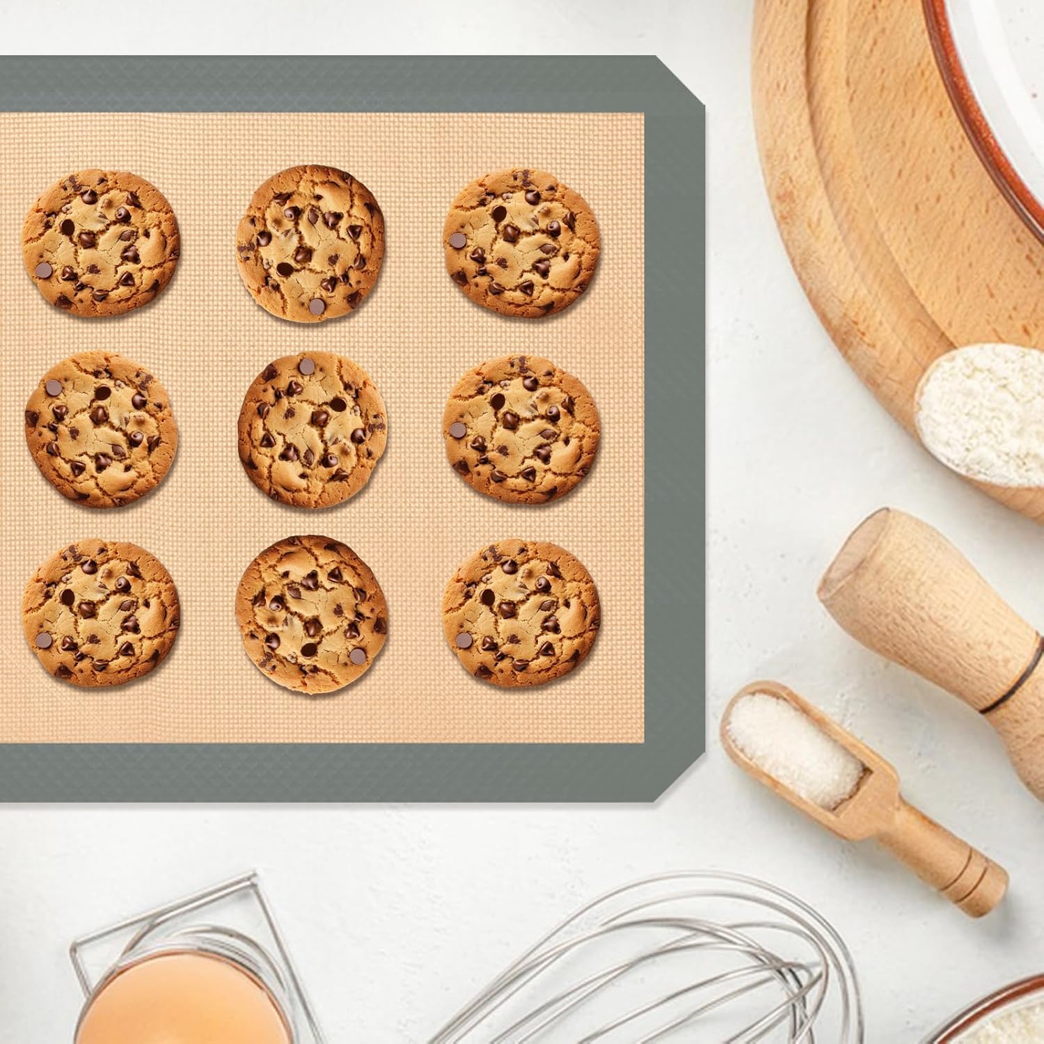 Skiennix Silicone Baking Mats - Non-Stick Baking Sheets for Cookies & Pastries | Set of 3, Grey