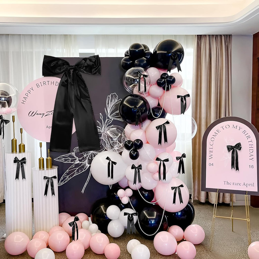 Phoaxul Large Black Bow - Satin Fabric Birthday Decorations | Perfect for Girls' Room & Parties, 24 x 36 in