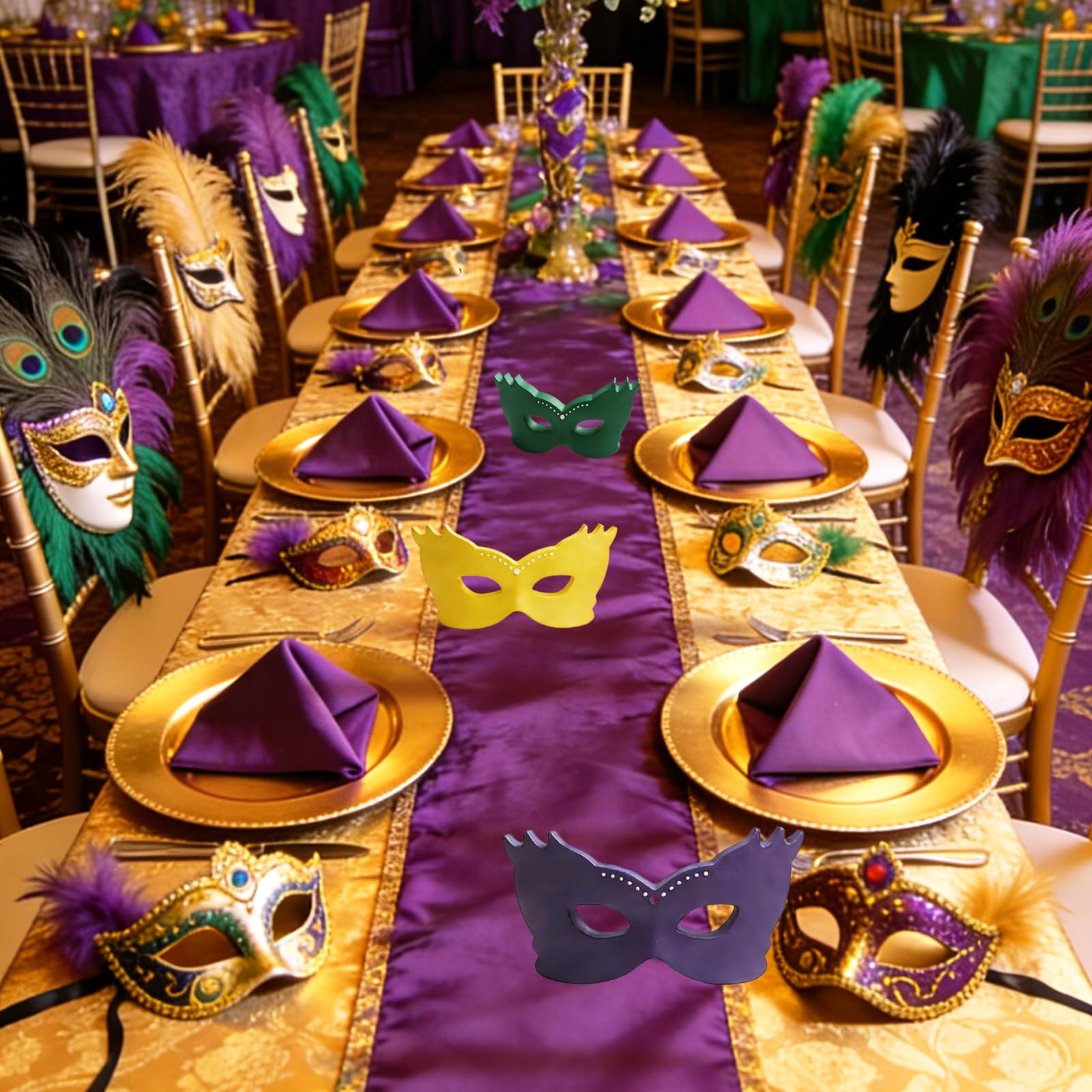 SNILOAW 3PCS Mardi Gras Mask Decorations Wooden Mask Table Sign Mardi Gras Centerpiece Block Mardi Gras Tiered Tray Tabletop Decor for Office, Dining Room Masquerade Party