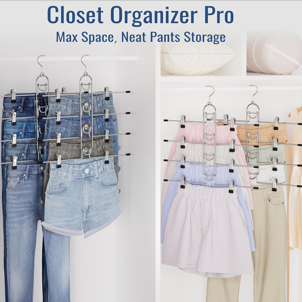 Skiennix Pants Hangers - Upgraded Detachable Space-Saving Clips for Skirts, Shorts & Trousers - Heavy Duty Design