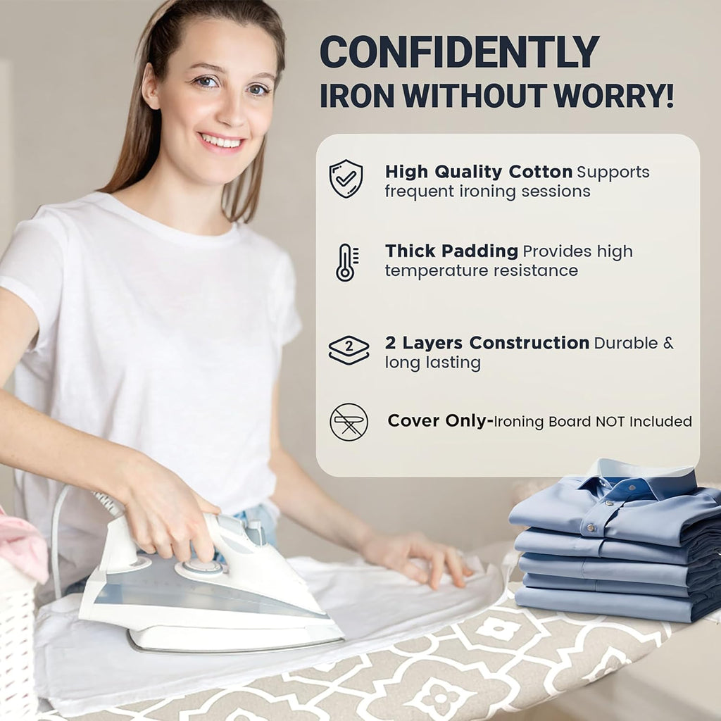 UniSimp Ironing Board Cover - Extra Thick Natural Cotton, Scorch & Stain Resistant | 18"x49" Geometric Design