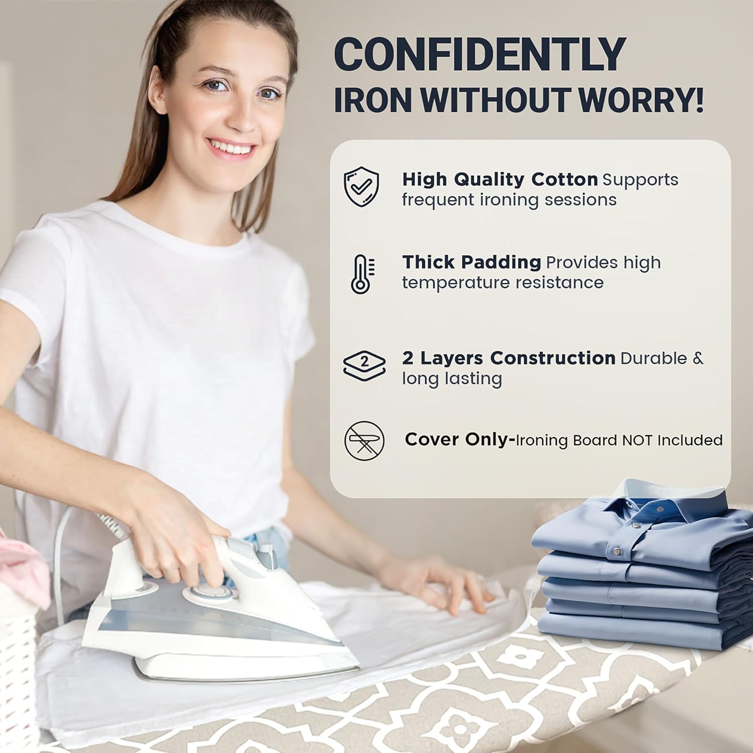 UniSimp Ironing Board Cover - Extra Thick Natural Cotton, Scorch & Stain Resistant | 18"x49" Geometric Design