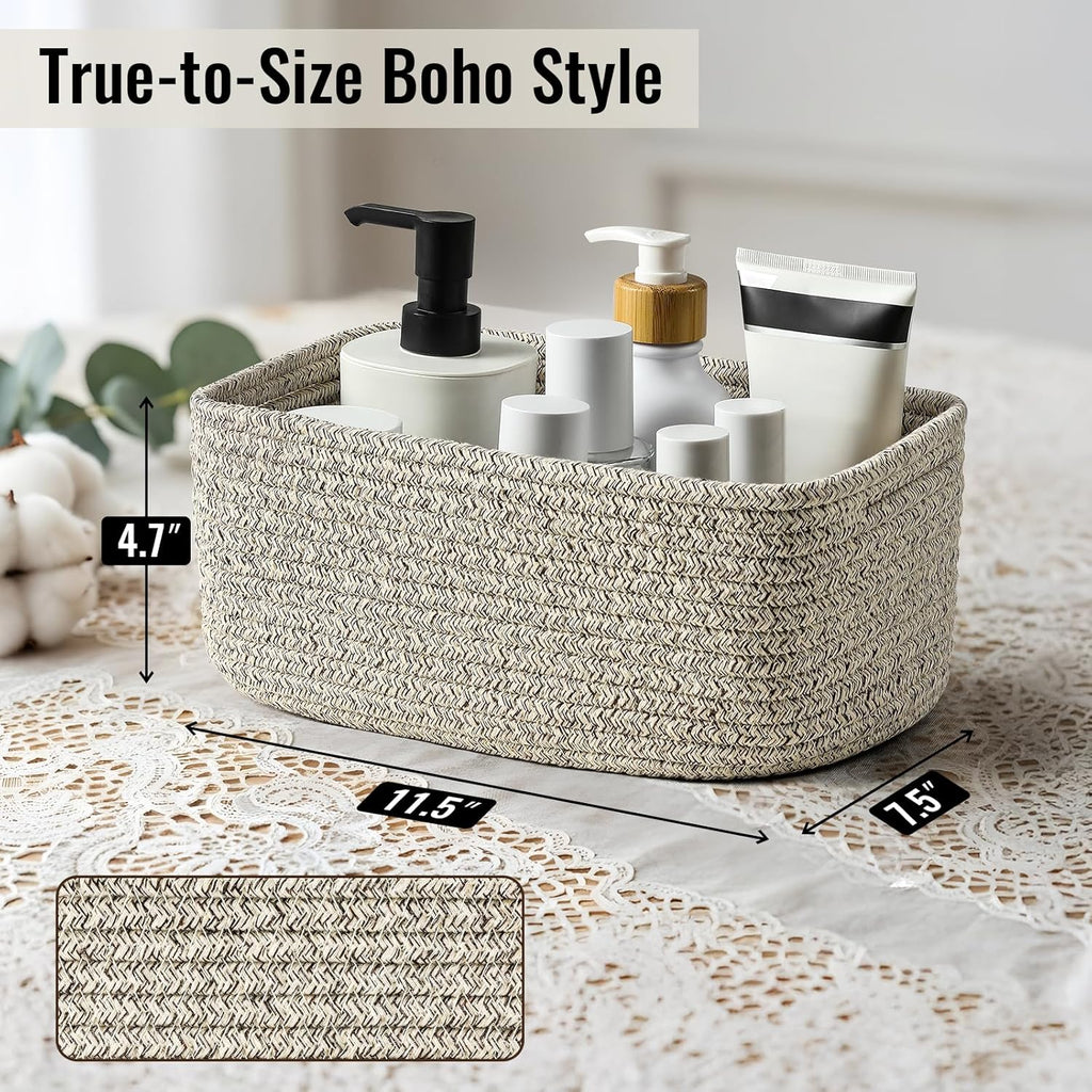Small Storage Baskets - 8 Pack Woven Rope Organizers for Bathroom, Closet & Nursery | 11.5"x7.5"x4.7" - Brown