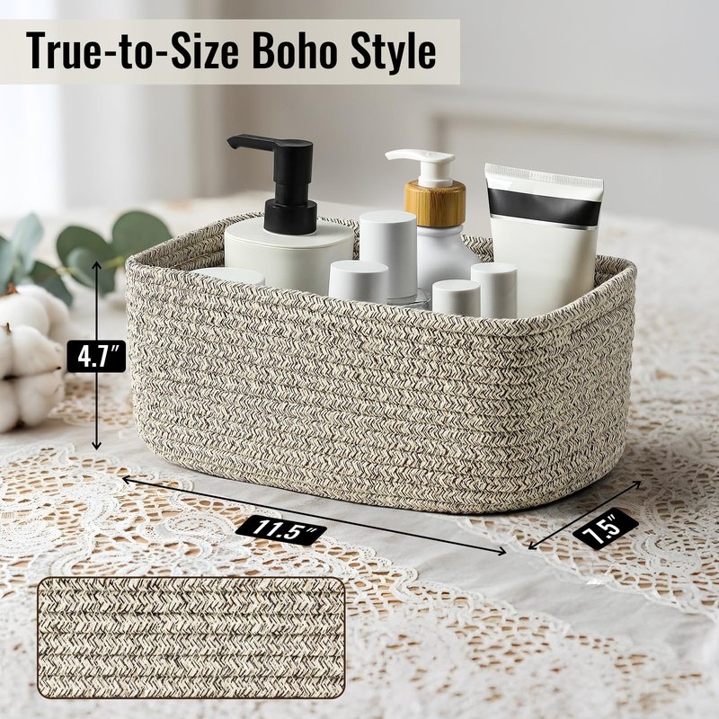 8 Pack Small Storage Baskets for Organizing, Woven Rope Bins for Bathroom, Closet, Shelf Organizer, Cute Cube Decorative Box for Towels, Baby Nursery, Toys, Gift Empty Baskets - 11.5"x7.5"x4.7"-Brown