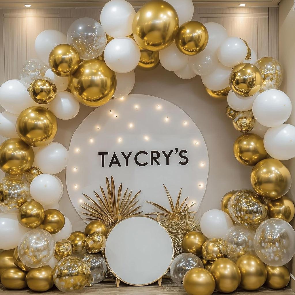 RUBFAC Gold Balloons - 129-Piece Metallic Balloon Garland Kit for Graduation, Wedding, & Birthday Decor