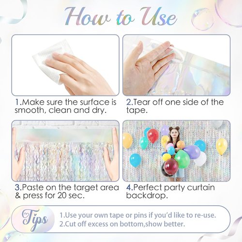 Iridescent Party Streamers Backdrop by [Brand Name] - Holographic Fringe Curtain | 3.3x6.6ft Tinsel for Events