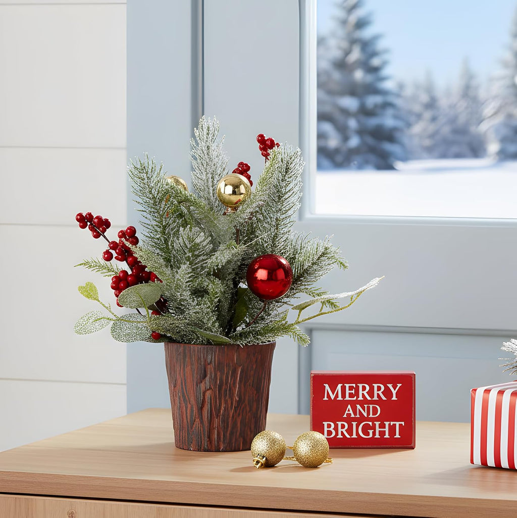 Skiennix Mini Christmas Tree - Tabletop Xmas Tree with Lights & Ornaments | Perfect Holiday Centerpiece