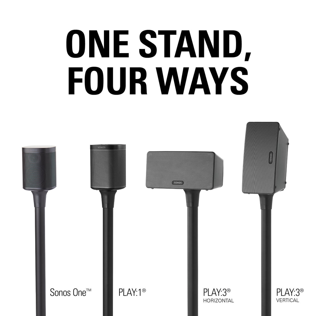 Sanus Wireless Sonos Speaker Stand for Sonos One, Play:1, & Play:3 - Audio-Enhancing Design with Built-in Cable Management - Single Stand (Black) - WSS21-B1