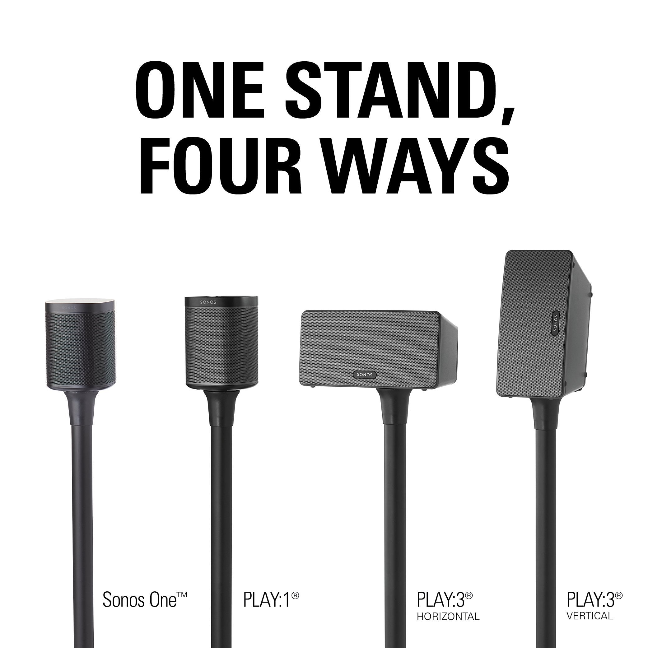 Sanus Wireless Sonos Speaker Stand for Sonos One, Play:1, & Play:3 - Audio-Enhancing Design with Built-in Cable Management - Single Stand (Black) - WSS21-B1